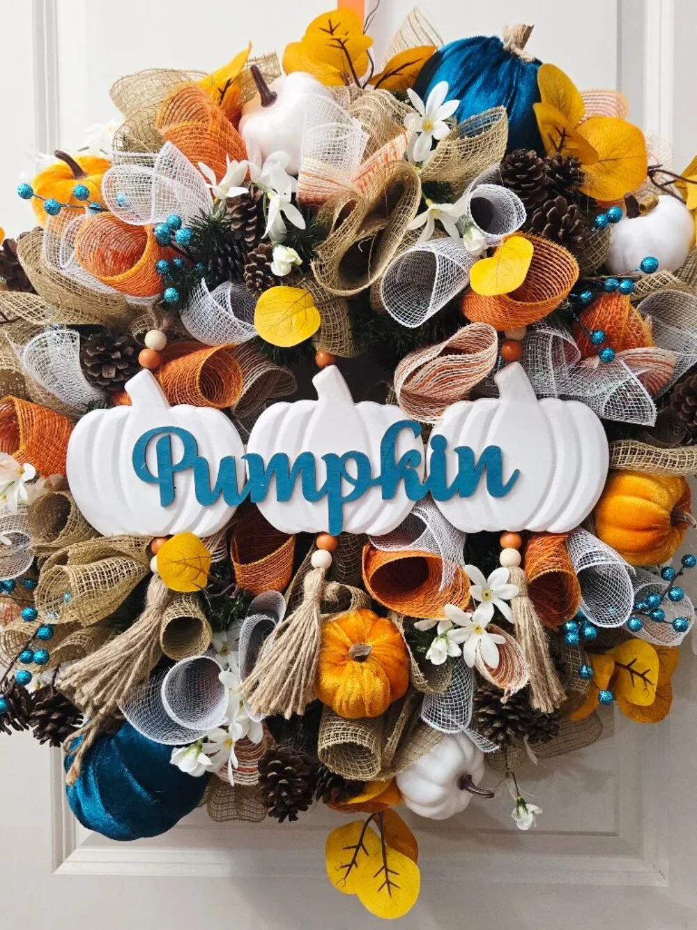 The Perfect Pumpkin Orange & Turquoise Fall Wreath